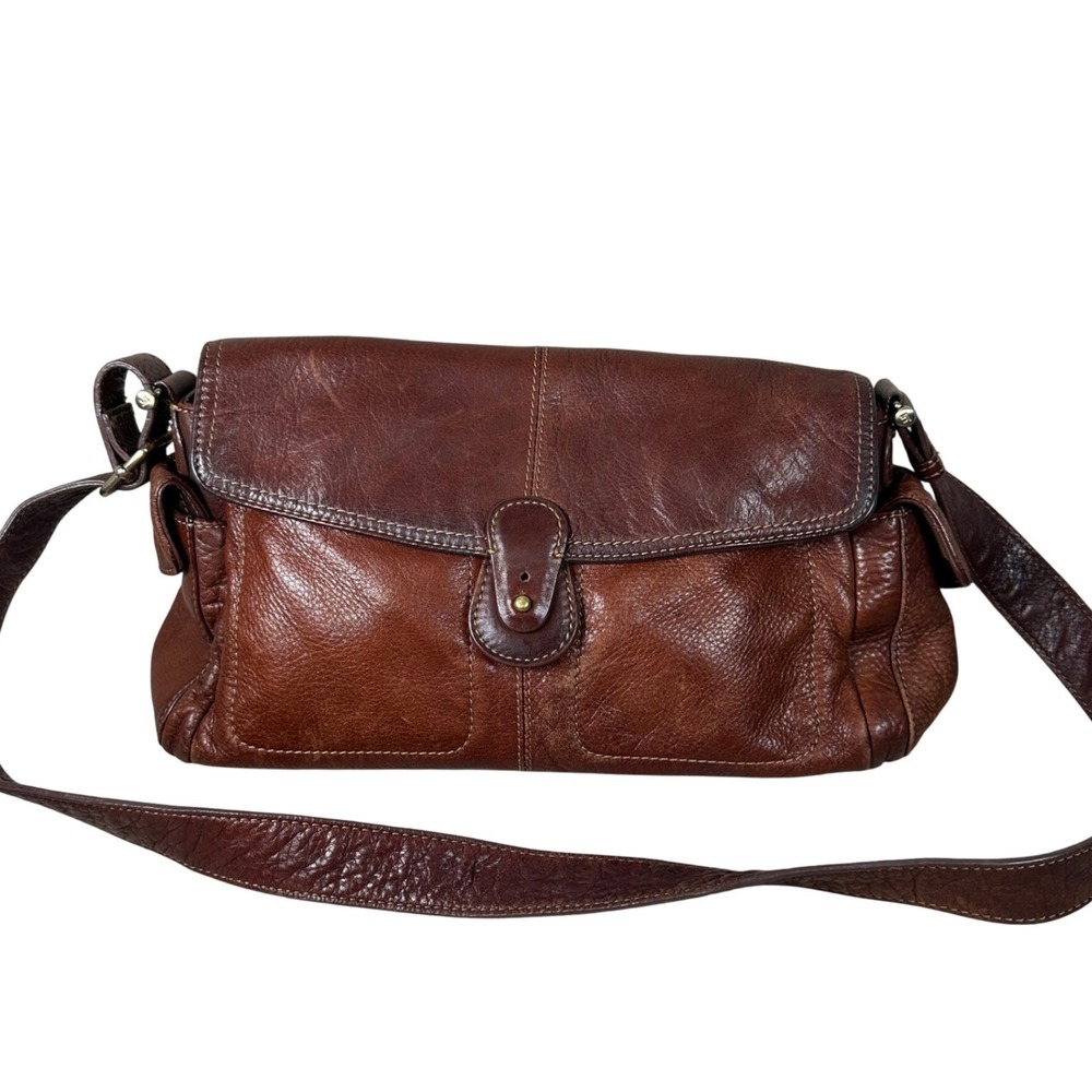 Liz Claiborne Brown Leather Flap Messenger Shoulder Bag Vintage Y2K Boho